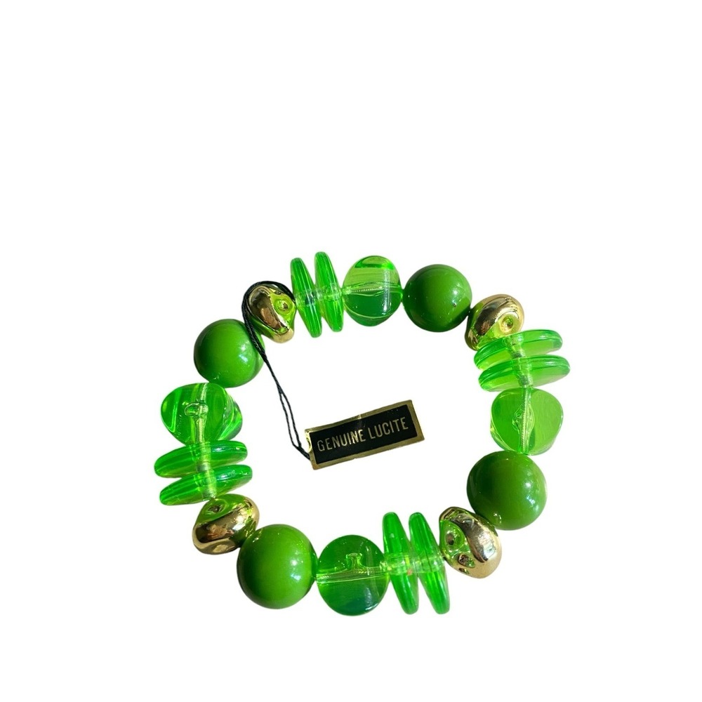 VINTAGE BRIGHT GREEN GENUINE LUCITE BEADED‎ BRACELET